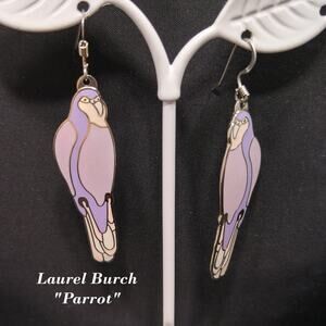 Laurel Burch "Parrot" Earrings, Cloisonne Gold Plated, 1980s Vintage Jewelry